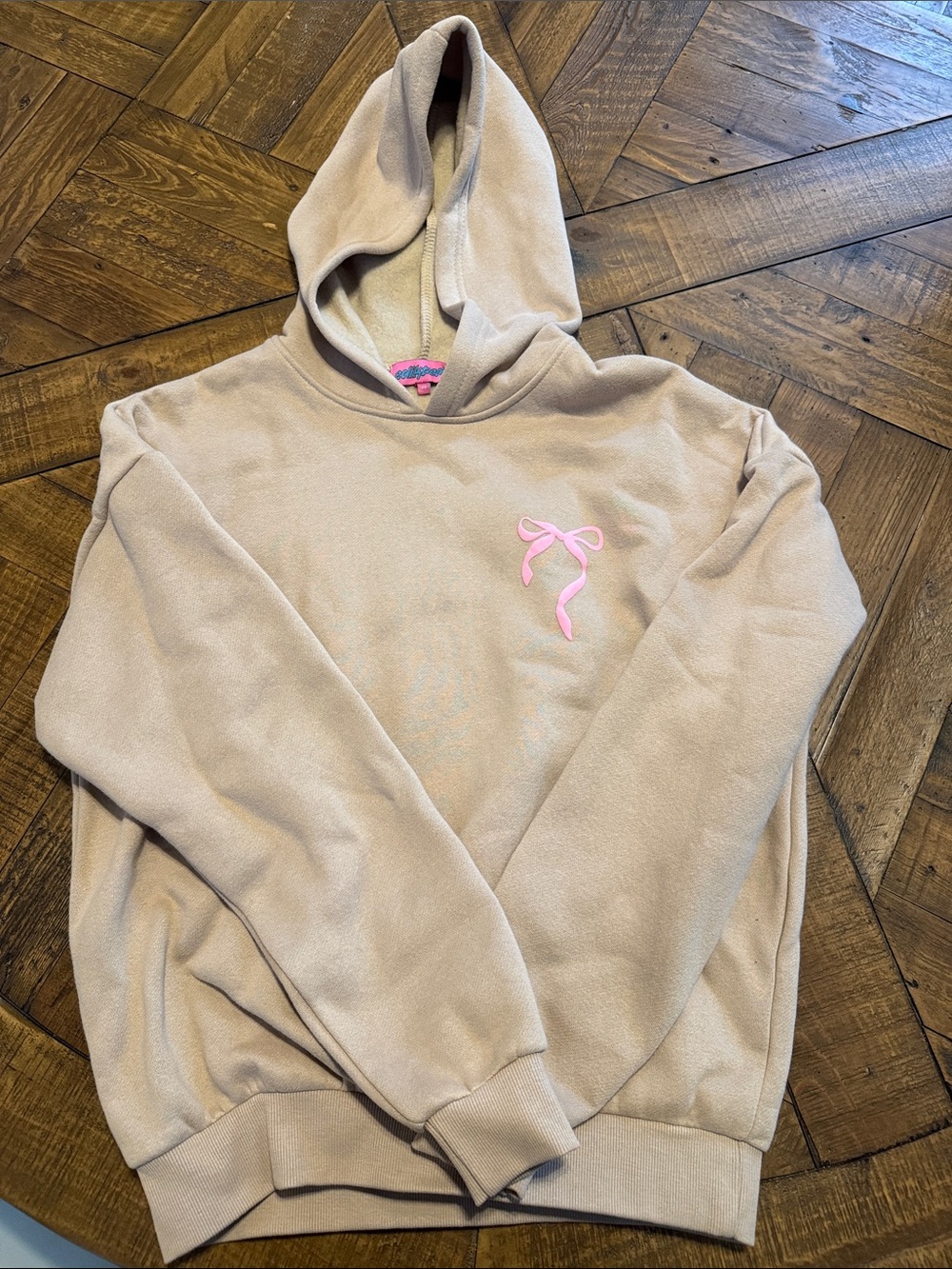 Edikted Beige Hooded Sweatshirt with Pink Bow Accent